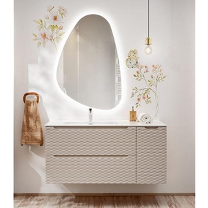 Badmöbel Set 2-teilig mit 120cm Waschtisch, Eiche mit beige, OLUO-56-BEIGE
