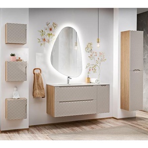 Badmöbel Set 6-teilig mit 120cm Waschtisch, Eiche mit beige, OLUO-56-BEIGE
