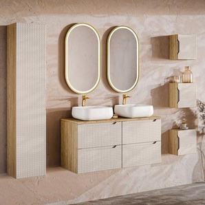 Badmöbel Set 7-teilig mit 120 cm Waschtisch, LONDON-56-BEIGE, in Eiche mit beige