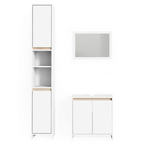 Badmöbel-Set Emma, Weiß/Sonoma, 3 Teile, mit Hochschrank Vicco