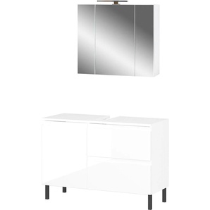Badmöbel-Set GERMANIA Scantic Kastenmöbel-Sets Gr. B/H/T: 80 cm x 190 cm x 34 cm, weiß Bad-Sparsets bestehend aus Waschbeckenunterschrank und Spiegel