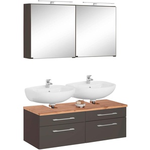 Badmöbel-Set HELD MÖBEL Davos Kastenmöbel-Sets grau (graphit, grau) Badmöbelserien 2 Spiegelschrank und Waschbeckenunterschrank