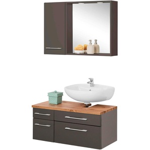 Badmöbel-Set HELD MÖBEL Davos Kastenmöbel-Sets Gr. Siphonausschnitt rechts, grau (graphit, grau) Badmöbelserien inklusive Beleuchtung, Hängeschrank und Waschbeckenunterschrank
