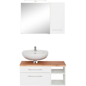 Badmöbel-Set HELD MÖBEL Davos Kastenmöbel-Sets Gr. Siphonausschnitt links, weiß Badmöbelserien mit LED-Beleuchtung, Hängeschrank und Waschbeckenunterschrank