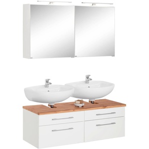 Badmöbel-Set HELD MÖBEL Davos Kastenmöbel-Sets weiß Badmöbelserien 2 Spiegelschrank und Waschbeckenunterschrank