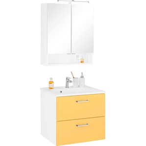 Badmöbel-Set HELD MÖBEL Ribera Kastenmöbel-Sets gelb (weiß, gelb) Badmöbelserien Spiegelschrank Breite 60 cm, Waschtisch
