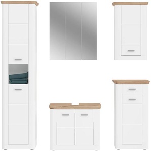 Badmöbel-Set HOME AFFAIRE Halmstad Kastenmöbel-Sets Gr. B/H/T: 205 cm x 191 cm x 36 cm, Badezimmer-Set, weiß (weiß, ei) Bad-Sparsets Hochschrank, WBU, Spiegelschrank, Hängeschrank, Unterschrank