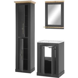 Badmöbel-Set HOME AFFAIRE WESTMINSTER Kastenmöbel-Sets Gr. B/H/T: 130 cm x 203 cm x 46 cm, grau (grau dunkel) Bad-Sparsets im romantischen Landhausstil