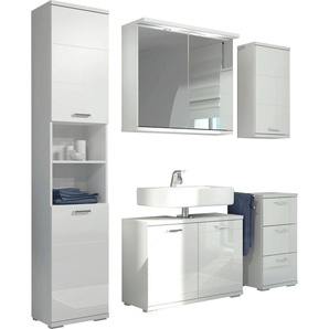 Badmöbel-Set HOMEXPERTS Nusa Kastenmöbel-Sets weiß (weiß, hochglanz) Badmöbelserien aus Spiegelschrank, Hochschrank, Waschbeckenunterschrank
