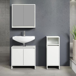 Badmöbel-Set INOSIGN Banta Kastenmöbel-Sets Gr. B/H/T: 107 cm x 164 cm x 28 cm, weiß (weiß melamin, grau melamin) Bad-Sparsets 3 Teile, Breite 107 cm, Tiefe 28 grifflos, weiß, matt