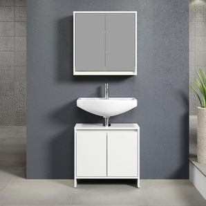 Badmöbel-Set INOSIGN Banta Kastenmöbel-Sets Gr. B/H/T: 60 cm x 164 cm x 28 cm, weiß (weiß melamin, grau melamin) Bad-Sparsets 2 Teile, Breite 60 cm, Tiefe 28 grifflos, weiß, matt