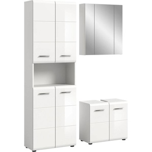 Badmöbel-Set INOSIGN FLORENZ, TOPSELLER, 3-teilige Badkombination, hochwertige MDF-Front, weiß (weiß, weiß hochglanz), B:135cm H:185cm T:32cm, Holzwerkstoff, MDF, Kastenmöbel-Sets, Bad-Kombination, Bad-Möbel, Badezimmer, Kombination, Kombi