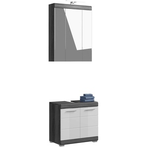 Badmöbel-Set INOSIGN Siena, 2 teilig, inklusive LED Beleuchtung, bestehend aus:, weiß (rauchsilber nb, weiß hochglanz), B:60cm H:191cm T:34cm, Holzwerkstoff, Kastenmöbel-Sets, Waschbeckenunterschrank, Spiegelschrank, LED Badaufsatzleuchte