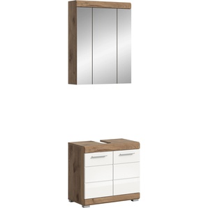 Badmöbel-Set INOSIGN Siena, 2 tlg., bestehend aus: Waschbeckenunterschrank, Spiegelschrank, weiß (nox oak nb, weiß hochglanz mdf tz), B:60cm H:191cm T:34cm, Kastenmöbel-Sets, in verschiedenen Farben erhältlich, Badmöbel, Kombination, Badezimmer