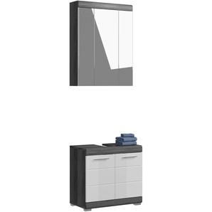 Badmöbel-Set INOSIGN Siena, 2 tlg., bestehend aus: Waschbeckenunterschrank, Spiegelschrank, weiß (rauchsilber nb, weiß hochglanz), B:60cm H:191cm T:34cm, Holzwerkstoff, Kastenmöbel-Sets, in verschiedenen Farben erhältlich, Badmöbel, Kombination,
