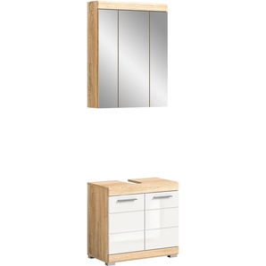Badmöbel-Set INOSIGN Siena, 2 tlg., bestehend aus: Waschbeckenunterschrank, Spiegelschrank, weiß (sonoma eiche hell, weiß hochglanz), B:60cm H:191cm T:34cm, Kastenmöbel-Sets, in verschiedenen Farben erhältlich, Badmöbel, Kombination, Badezimmer