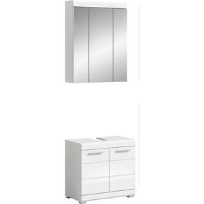 Badmöbel-Set INOSIGN Siena, 2 tlg., bestehend aus: Waschbeckenunterschrank, Spiegelschrank, weiß (weiß nb, weiß hochglanz mdf tz), B:60cm H:191cm T:34cm, Kastenmöbel-Sets, in verschiedenen Farben erhältlich, Badmöbel, Kombination, Badezimmer