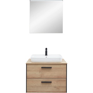 Badmöbel-Set PELIPAL 395.073.000 Kastenmöbel-Sets Gr. Riviera Eiche quer Nachbildung mit schwarzem L-Profil vorne, braun Bad-Sparsets