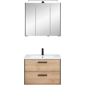 Badmöbel-Set PELIPAL 395.075.002 Kastenmöbel-Sets Gr. Riviera Eiche quer Nachbildung mit schwarzem L-Profil vorne, braun Bad-Sparsets