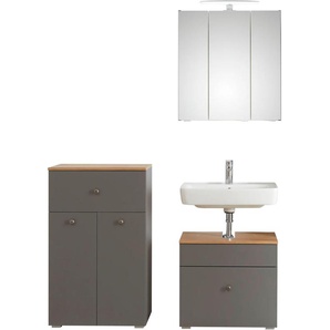Badmöbel-Set PELIPAL 937.125000 Kastenmöbel-Sets grau (quarzgrau matt touch, akzent riviera eiche quer nb) Bad-Sparsets