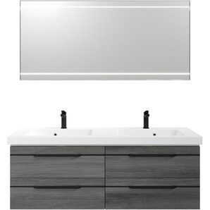 Badmöbel-Set PELIPAL Balto Kastenmöbel-Sets Gr. B/H/T: 150 cm x 200 cm x 50,8 cm, Graphit Struktur quer Nachbildung, Touchschalter, graphit struktur quer nb Bad-Sparsets 150 cm mit LED-Spiegel, Mineralmarmor-Waschtisch und 2 Auszügen