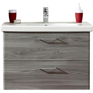 Badmöbel-Set PELIPAL Quickset 916 Kastenmöbel-Sets Gr. B/T: 82 cm x 45 cm, 1 Klappe-1 Auszug-1 Keramikwaschtisch weiß, grau (sangallo quer) Bad-Sparsets Breite 82cm