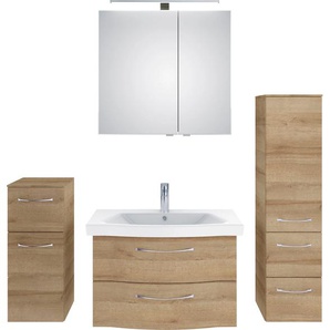 Badmöbel-Set PELIPAL Serie 6005 Sprint Kastenmöbel-Sets Gr. B/H/T: 142 cm x 200 cm x 46 cm, 1 Keramikwaschtisch weiß-1 Waschtischunterschrank mit 2 Auszügen-1 Spiegelschrank mit 2 Drehtüren-1 LED-Aufsatzleuchte-1 Midischrank mit 1 Drehtür, 2 Auszügen-1