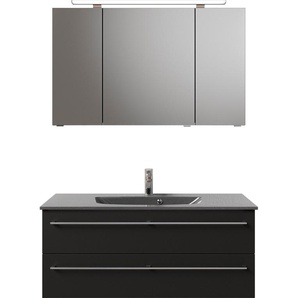 Badmöbel-Set PELIPAL Serie 6025 Kastenmöbel-Sets Gr. B/H/T: 117 cm x 200 cm x 48 cm, Waschtisch grau, schwarz matt select Bad-Sparsets