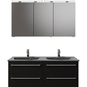 Badmöbel-Set PELIPAL Serie 6025 Kastenmöbel-Sets Gr. B/H/T: 132 cm x 200 cm x 48 cm, Waschtisch grau, schwarz matt select Bad-Sparsets