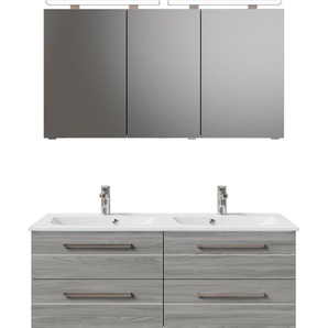 Badmöbel-Set PELIPAL Serie 6025 Kastenmöbel-Sets Gr. B/H/T: 132 cm x 200 cm x 48 cm, Waschtisch weiß, sangallo grau quer, weiß Bad-Sparsets