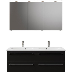 Badmöbel-Set PELIPAL Serie 6025 Kastenmöbel-Sets Gr. B/H/T: 132 cm x 200 cm x 48 cm, Waschtisch weiß, schwarz matt select Bad-Sparsets