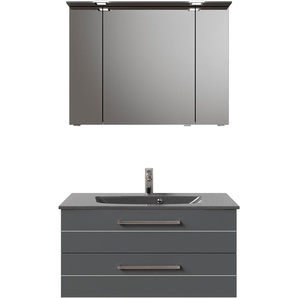Badmöbel-Set PELIPAL Serie 6025 Kastenmöbel-Sets Gr. B/H/T: 97 cm x 200 cm x 48 cm, Waschtisch grau, quarzgrau matt select Bad-Sparsets