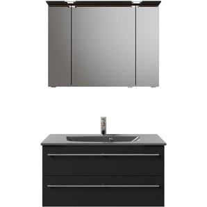 Badmöbel-Set PELIPAL Serie 6025 Kastenmöbel-Sets Gr. B/H/T: 97 cm x 200 cm x 48 cm, Waschtisch grau, schwarz matt select Bad-Sparsets