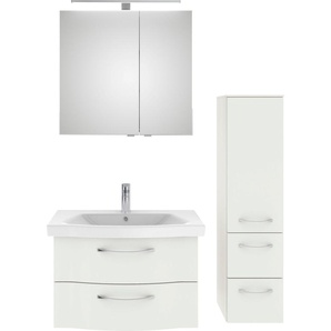 Badmöbel-Set SAPHIR 6005 Sprint 3-teilig, Keramik-Waschtisch mit LED-Spiegelschrank Kastenmöbel-Sets Gr. B/H/T: 112 cm x 200 cm x 46 cm, 1 Keramikwaschtisch weiß-1 Waschtischunterschrank mit 2 Auszügen-1 Spiegelschrank mit 2 Drehtüren-1