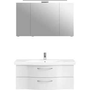 Badmöbel-Set SAPHIR 6005 Sprint Keramik-Waschtisch mit LED-Spiegelschrank, 122 cm breit Kastenmöbel-Sets Gr. B/H/T: 122 cm x 200 cm x 51,5 cm, 1 Keramikwaschtisch weiß-1 Waschtischunterschrank mit 2 Auszügen-1 Spiegelschrank mit 3 Drehtüren-1