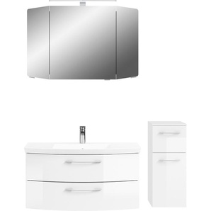 Badmöbel-Set SAPHIR Cassca Sprint 3-teilig Mineralmarmor-Waschtisch mit LED-Spiegelschrank Kastenmöbel-Sets Gr. B/H/T: 131 cm x 200 cm x 50,5 cm, 1 Mineralmarmor-Waschtisch weiß-1 Waschtischunterschrank mit 2 Auszügen-1 Spiegelschrank mit 3 Drehtüren-1
