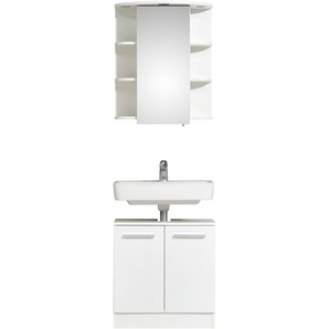 Badmöbel-Set SAPHIR Quickset 335 2-teilig, Waschbeckenunterschrank mit LED-Spiegelschrank Kastenmöbel-Sets weiß (weiß, glanz) Bad-Sparsets 3 Türen, seitliche Ablagefächer, ohne Waschbecken, Waschplatz