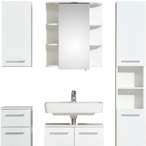 Badmöbel-Set SAPHIR Quickset 335 5-teilig, Waschbeckenunterschrank mit LED-Spiegelschrank Kastenmöbel-Sets weiß (weiß, glanz) Bad-Sparsets Hochschrank, Unterschrank, Hängeschrank, inkl. Türdämpfer, 7 Türen