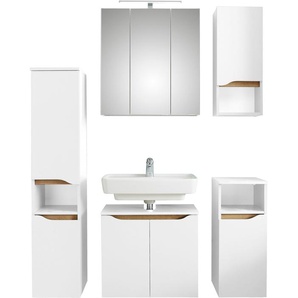 Badmöbel-Set SAPHIR Quickset 5-teilig, Waschbeckenunterschrank mit LED-Spiegelschrank Kastenmöbel-Sets weiß (weiß glanz) Bad-Sparsets Unterschrank, Hängeschrank, Midischrank, inkl. Türdämpfer, 9 Türen