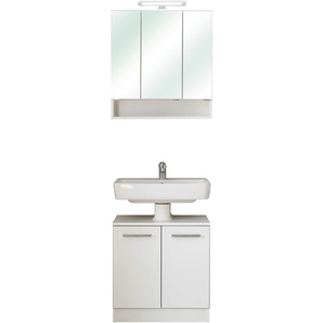 Badmöbel-Set SAPHIR Quickset 953 2-teilig, Waschbeckenunterschrank und LED-Spiegelschrank Kastenmöbel-Sets Gr. B/H/T: 65 cm x 200 cm x 33 cm, weiß (weiß glanz mit betonkante, weiß) Bad-Sparsets