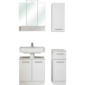 Badmöbel-Set SAPHIR Quickset 953 4-teilig, Waschbeckenunterschrank und LED-Spiegelschrank Kastenmöbel-Sets Gr. B/H/T: 95 cm x 200 cm x 33 cm, weiß (weiß glanz mit betonkante, weiß) Bad-Sparsets