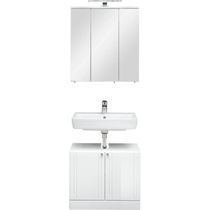 Badmöbel-Set SAPHIR Quickset 955 2-teilig, Waschbeckenunterschrank und LED-Spiegelschrank Kastenmöbel-Sets Gr. B/H/T: 65 cm x 200 cm x 33 cm, weiß (weiß hochglanz, weiß) Bad-Sparsets