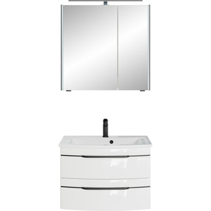 Badmöbel-Set SAPHIR Serie 7045 2-teilig Mineralmarmor-Waschtisch mit LED-Spiegelschrank Kastenmöbel-Sets Gr. B/H/T: 73,2 cm x 200 cm x 49,8 cm, schwarze Einlage-ohne Beleuchtung, weiß (weiß hochglanz) Bad-Sparsets Badezimmer-Set 73,2 cm breit, inkl.