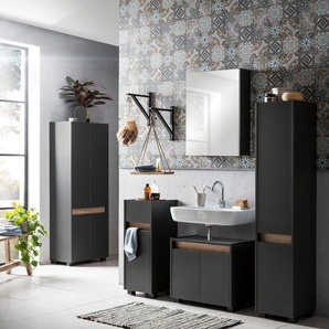 Badmöbel-Set SCHILDMEYER Cosmo Kastenmöbel-Sets grau (anthrazit) Badmöbelserien Kastenmöbel-Sets aus Unterschrank, Waschbeckenunterschrank und Hochschrank