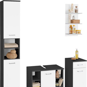 Badmöbel-Set SCHILDMEYER Mobes Kastenmöbel-Sets grau (anthrazit, weiß) Badmöbelserien Kastenmöbel-Sets Hochschrank, Waschbeckenunterschrank, Unterschrank und Wandregal