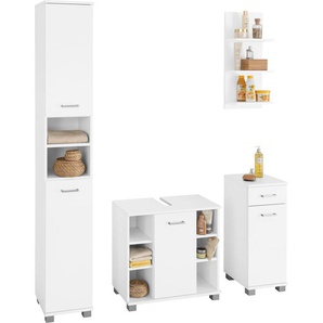 Badmöbel-Set SCHILDMEYER Mobes Kastenmöbel-Sets weiß (weiß, weiß) Badmöbelserien Kastenmöbel-Sets Hochschrank, Waschbeckenunterschrank, Unterschrank und Wandregal