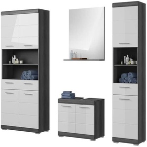 Badmöbel-Set SCHLOONSEE 4 teilig bestehend aus: Hochschrank Waschbeckenunterschrank Badspiegel Hochschrank breit Schloonsee | weiß | 186 cm | 191 cm |