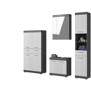 Badmöbel-Set SCHLOONSEE 4 teilig bestehend aus: Hochschrank Waschbeckenunterschrank Spiegelschrank Midischrank Schloonsee | weiß | 186 cm | 191 cm |