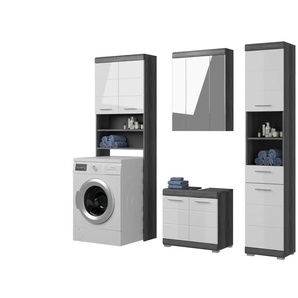Badmöbel-Set SCHLOONSEE 4 teilig bestehend aus: Hochschrank WBU Spiegelschrank Waschmaschinenumbauschrank Schloonsee | weiß | 190 cm | 191 cm |
