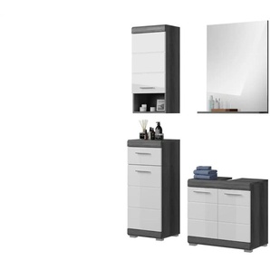 Badmöbel-Set SCHLOONSEE 4 teilig bestehend aus: Waschbeckenunterschrank Spiegel Unterschrank Hängeschrank Schloonsee | weiß | 112 cm | 191 cm |